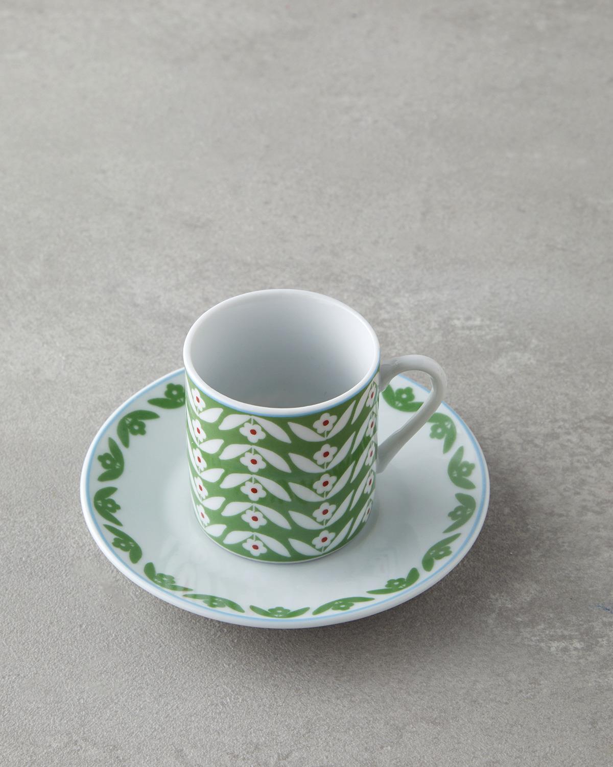 Professional Grade Nixie Design Porcelain Coffee Cup Set 4 Piece Green Blue