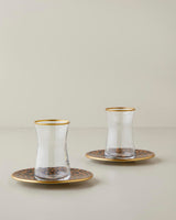 Premium European Glass Tea Set - 2-Person 4-Piece - Brown Gold Finish