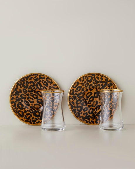 Premium European Glass Tea Set - 2-Person 4-Piece - Brown Gold Finish