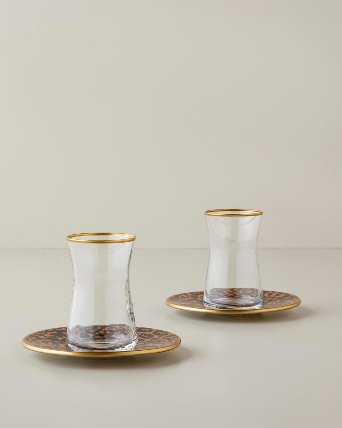 Premium European Glass Tea Set   2 Person 4 Piece   Brown Gold Finish