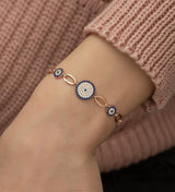 NRZ | 925K Sterling Silver 3 pcs Nazar Evil Eye Bracelet with Adjustable Lock