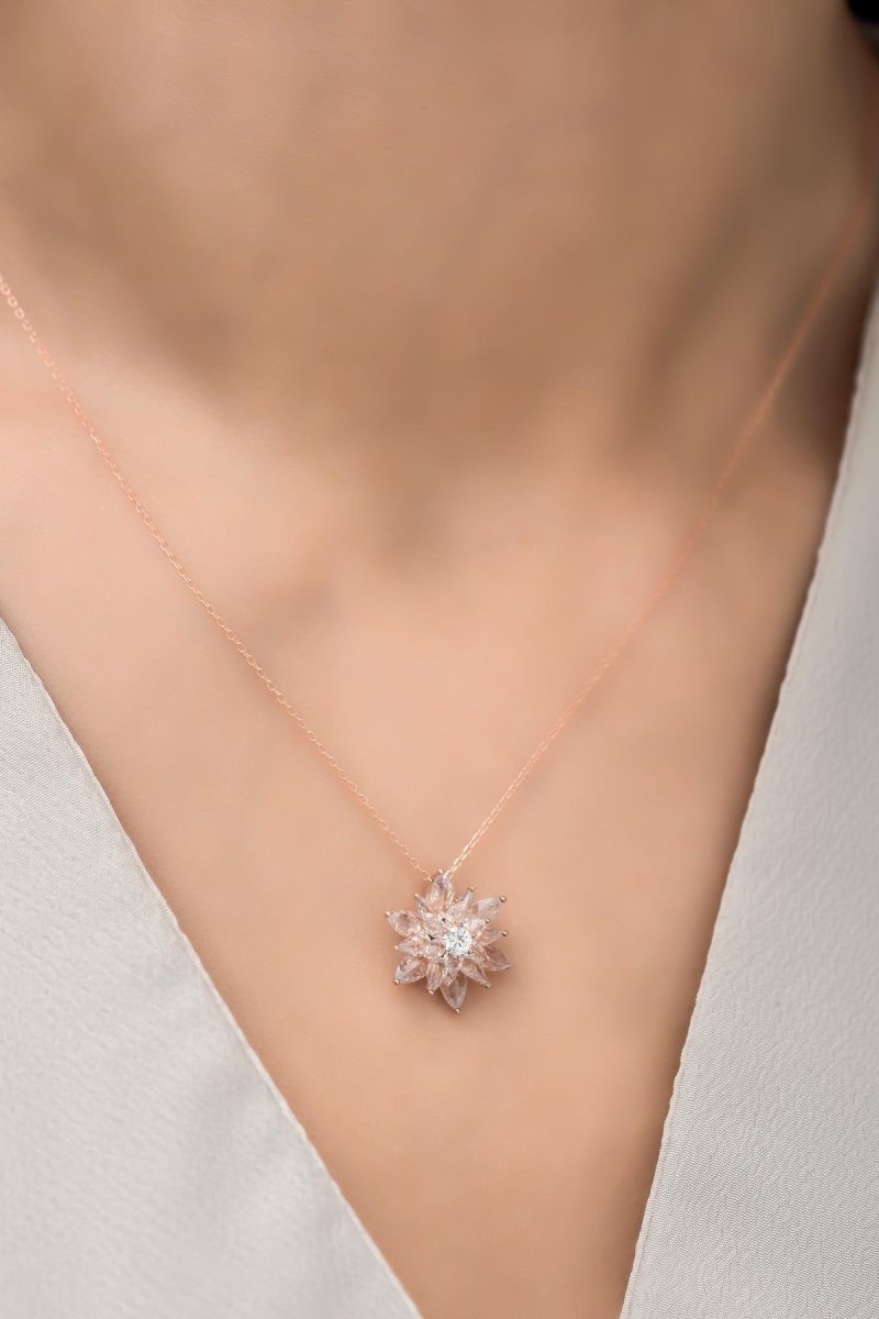 NRZ | 925K Sterling Silver 4 Layers White Lotus Flower Necklace