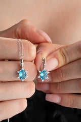 NRZ | 925K Sterling Silver Aquamarine Oval Stone Earrings and Necklace Set