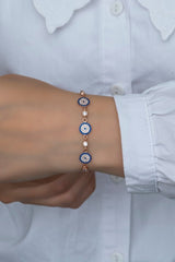 NRZ | 925K Sterling Silver Blue Stone 3 pcs Nazar Evil Eye Bracelet