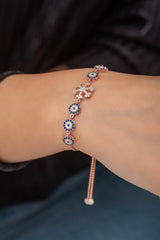 NRZ | 925K Sterling Silver Bracelet Snowflake Bracelet with Nazar Evil Eye and Adjustable Lock