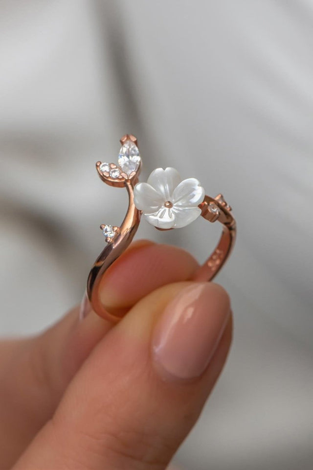 NRZ | 925K Sterling Silver Branched Magnolia Flower Adjustable Size Ring