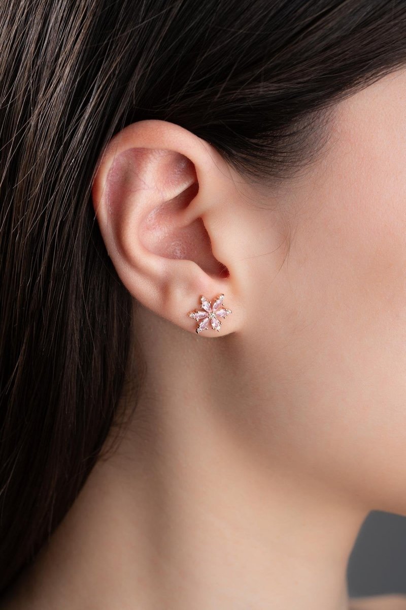 Nereze | Camellia Flower Earrings with Pink Stone - TryAladdin