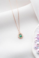 NRZ | 925K Sterling Silver Diamond Montage Drop Green Zircon Stone Necklace