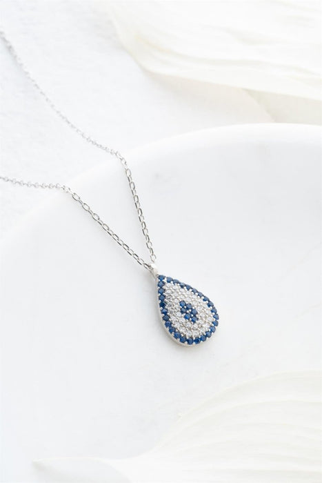 NRZ | 925K Sterling Silver Drop Nazar Evil Eye Design Necklace