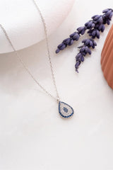 NRZ | 925K Sterling Silver Drop Nazar Evil Eye Design Necklace