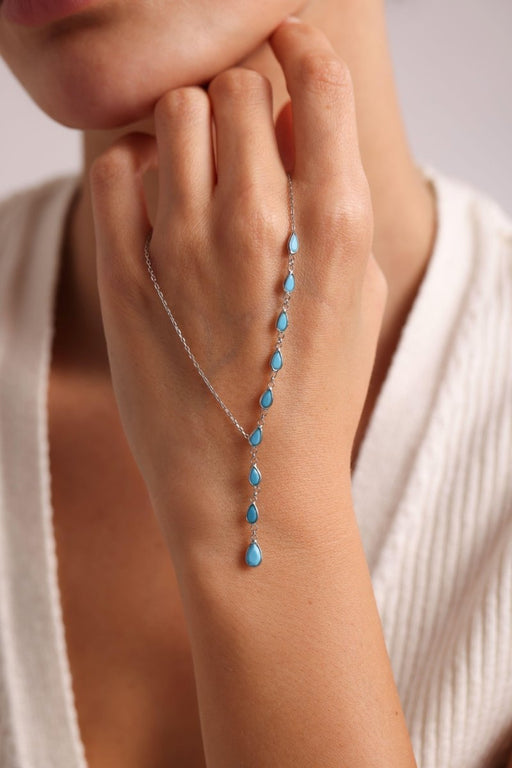 NRZ | 925K Sterling Silver Drop Turquoise Stones Strained Model Necklace