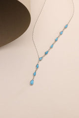 NRZ | 925K Sterling Silver Drop Turquoise Stones Strained Model Necklace