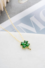 NRZ | 925K Sterling Silver Gold Plated Green Stone Clover Necklace