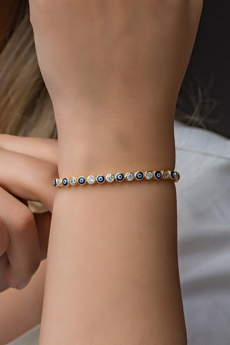 NRZ | 925K Sterling Silver Gold Waterway Bracelet with Nazar Evil Eye