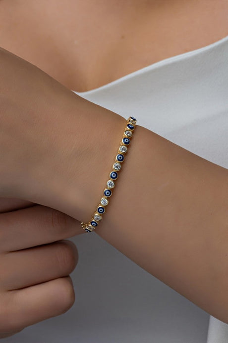 NRZ | 925K Sterling Silver Gold Waterway Bracelet with Nazar Evil Eye