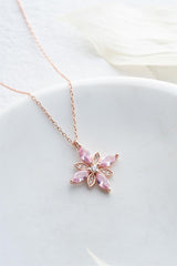 NRZ | 925K Sterling Silver Hope Flower Necklace with Pink Zircon Stones