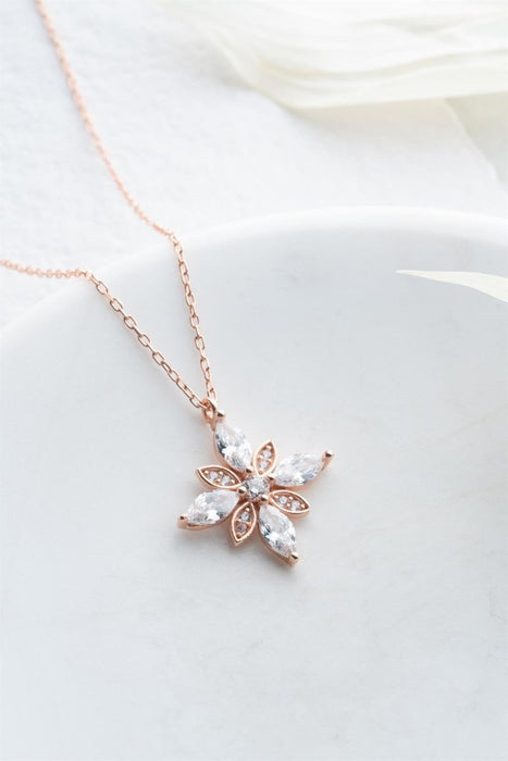 NRZ | 925K Sterling Silver Hope Flower Necklace with White Zircon Stones