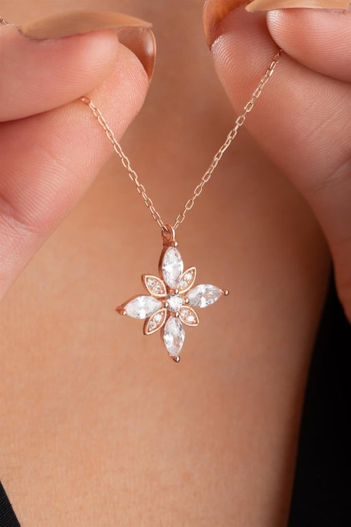 NRZ | 925K Sterling Silver Hope Flower Necklace with White Zircon Stones