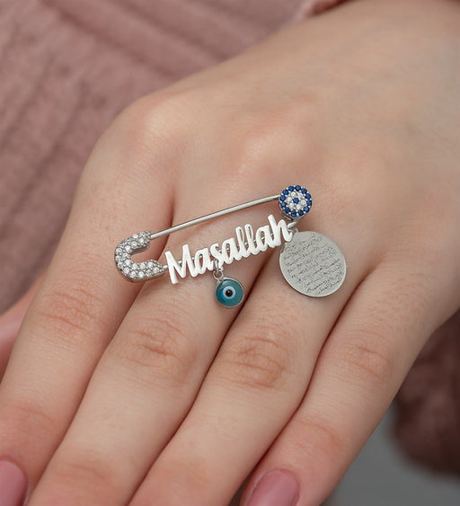 NRZ | 925K Sterling Silver Islamic Motivated Mashallah Nazar Evil Eye Baby Pin