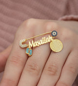 NRZ | 925K Sterling Silver Islamic Motivated Mashallah with Nazar Evil Eye and Footprint Detail Baby Pin