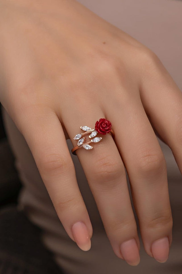 Nereze | Ivy Model Red Rose Adjustable Size Ring - TryAladdin