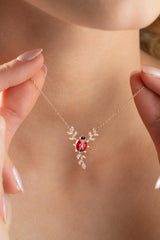 NRZ | 925K Sterling Silver Ladybug Necklace with Red Enamel on a Branch