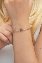 NRZ | 925K Sterling Silver Lotus Flower Bracelet with Purple Stone