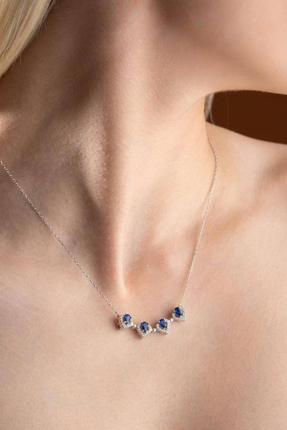 NRZ | 925K Sterling Silver Magnetized Detachable Rhodium Blue Zirconia Clover Necklace with 4 Hearts