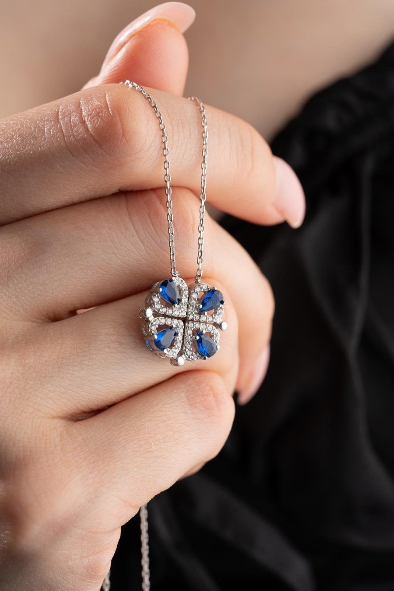 Nereze | Magnetized Detachable Rhodium Blue Zirconia Clover