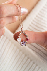 NRZ | 925K Sterling Silver Magnolia Blossom Purple Camellia Flower Detail Drop Necklace