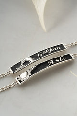 NRZ | 925K Sterling Silver Moon and Sun Harmony Personalized Couple Name Bracelet (2 Pieces)