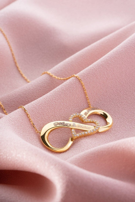 NRZ | 925K Sterling Silver Personalized Heart Detailed Big Size Infinity Necklace