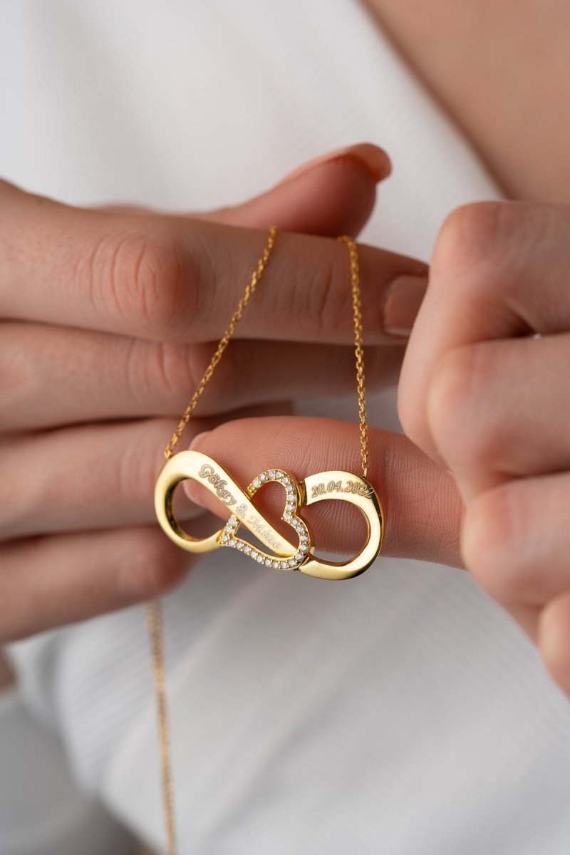 NRZ | 925K Sterling Silver Personalized Heart Detailed Big Size Infinity Necklace