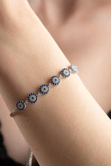 NRZ | 925K Sterling Silver Rhodium Nazar Evil Eye Bracelet with Adjustable Lock