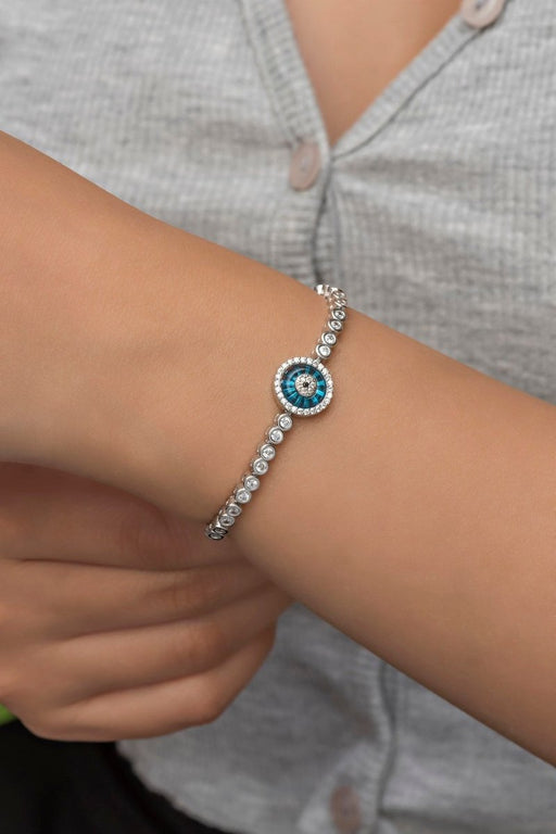 NRZ | 925K Sterling Silver Rhodium Nazar Evil Eye Waterway Bracelet