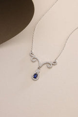 NRZ | 925K Sterling Silver Rhodium Plated Blue Stone Necklace with Authentic Motifs