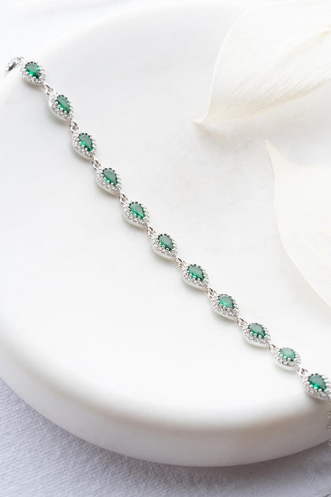 NRZ | 925K Sterling Silver Rhodium Plated Green Drop Zirconia Stone Bracelet