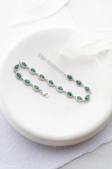 NRZ | 925K Sterling Silver Rhodium Plated Green Drop Zirconia Stone Bracelet