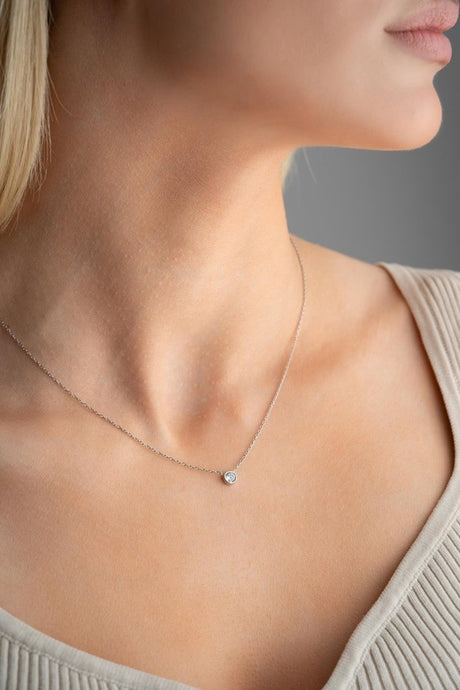 NRZ | 925K Sterling Silver Rhodium Plated Minimal 5mm Solitaire Necklace