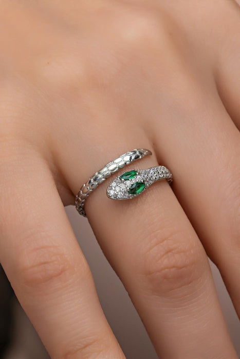 NRZ | 925K Sterling Silver Rhodium Plated Zircon Stone Snake Design Adjustable Size Ring