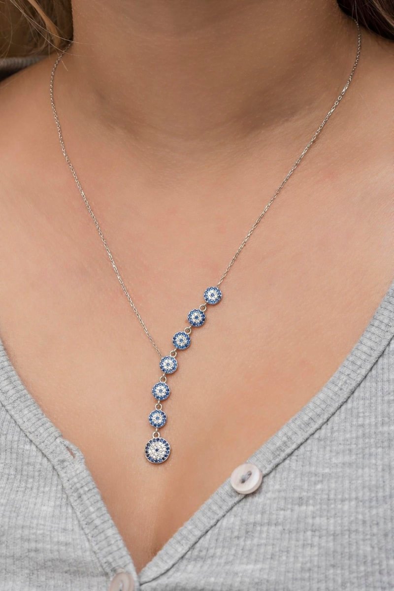 NRZ | 925K Sterling Silver Rhodium Ranked with Nazar Evil Eye Necklace