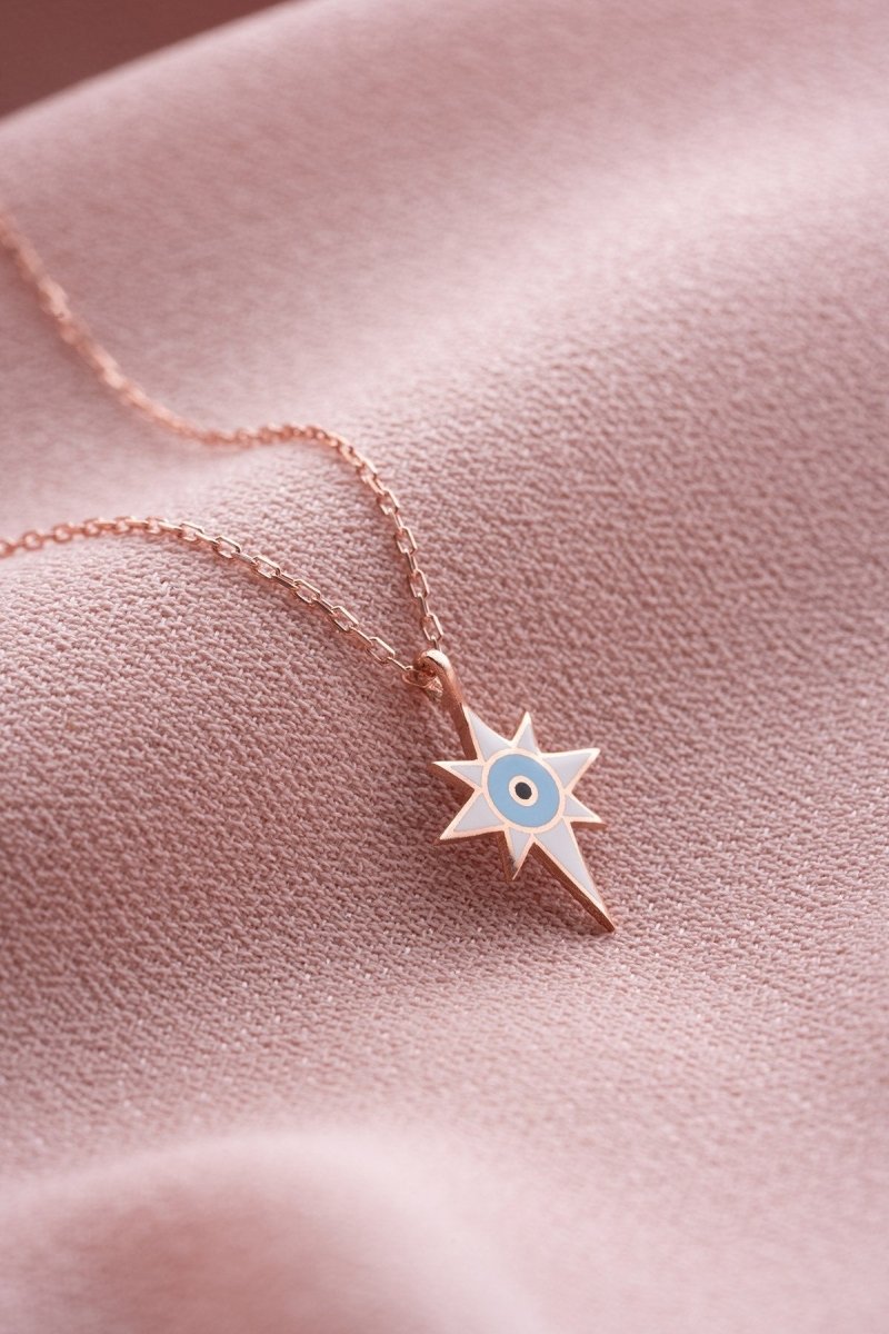 NRZ | 925K Sterling Silver Rose Enameled Polar Star Necklace