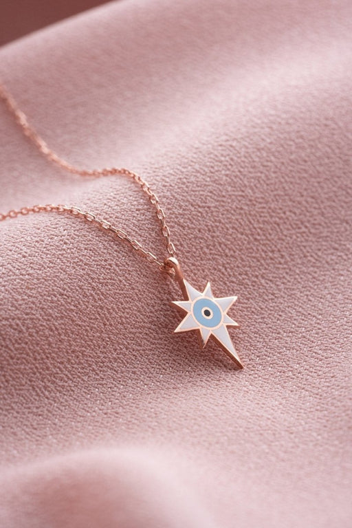 NRZ | 925K Sterling Silver Rose Enameled Polar Star Necklace