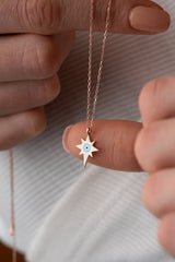 NRZ | 925K Sterling Silver Rose Enameled Polar Star Necklace