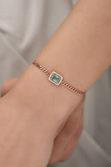 NRZ | 925K Sterling Silver Rose Gourmet Chain Aquamarine Single Stone Bracelet