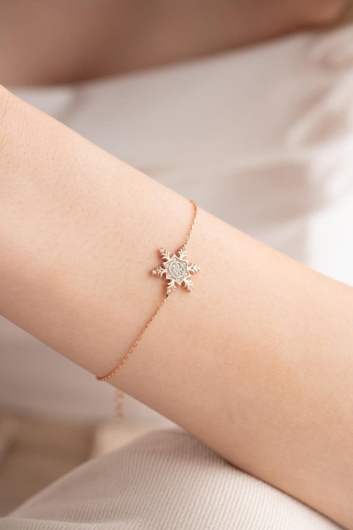 NRZ | 925K Sterling Silver Rose Hexagonal Design Snowflake Model Bracelet