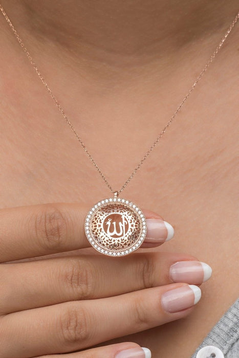 NRZ | 925K Sterling Silver Rose Islamic Motiaved Allah Word Necklace