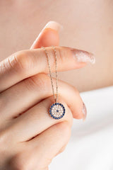 NRZ | 925K Sterling Silver Rose Minimal Nazar Evil Eye Necklace