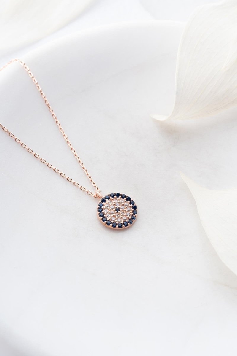 NRZ | 925K Sterling Silver Rose Minimal Nazar Evil Eye Necklace