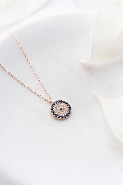 NRZ | 925K Sterling Silver Rose Minimal Nazar Evil Eye Necklace